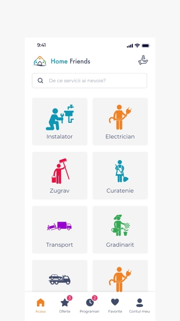 Home Friends - Aplicatie mobile Android si iOS pentru clienti si prestatori de servicii